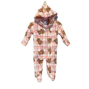 Little Beginnings Size 3-6 Months Pram One Piece Full Hooded Zip Up Pink Jumper